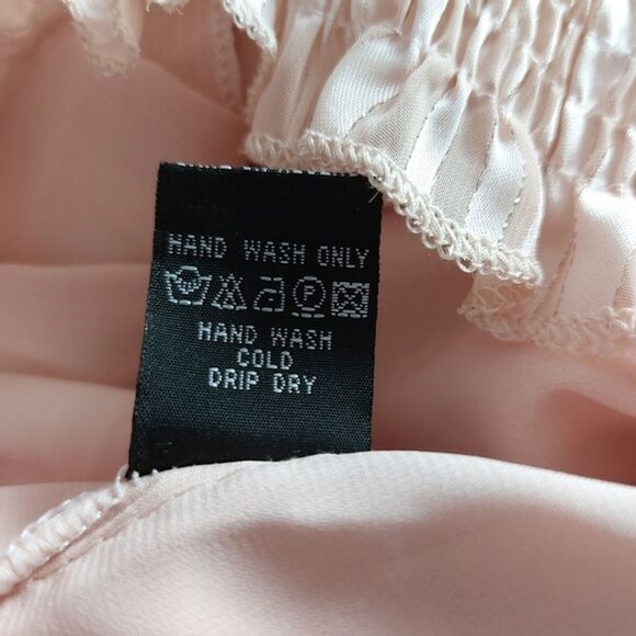 Angie Retro Pink Satin Metallic Bell Sleeves Smocked Cropped Top Size S NWT - Picture 12 of 12